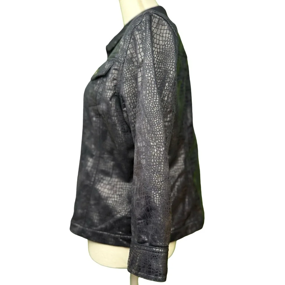 Metallic Navy Blue Crocodile Embossed Zip Jacket Womens 14‎ Ruby Rd